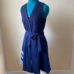 DKNY Navy Blue Button Front Tie Waist Dress size 8